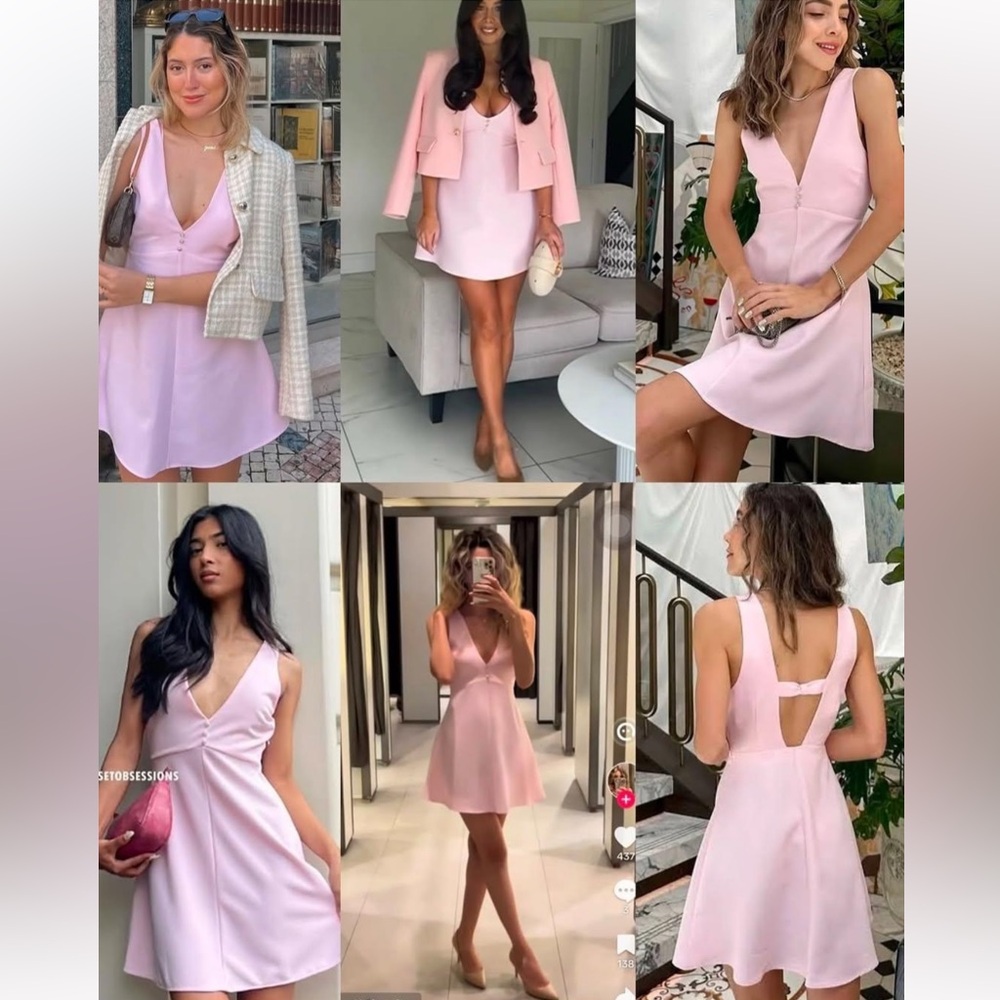 Zara Light Pink V-Neck Mini Dress